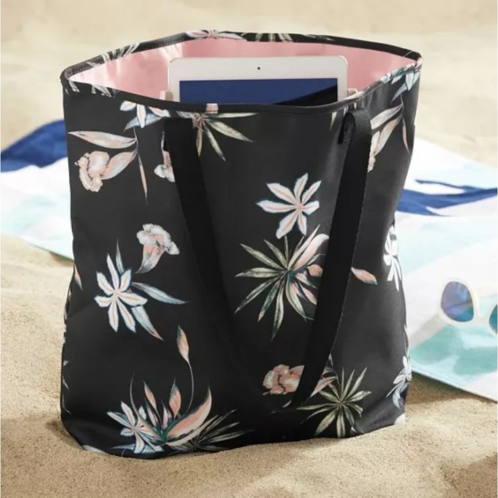 POTTERY Barn X ROXY Island Life‎ Beach Tote Bag Black Floral